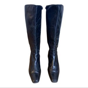 Pikolinos Black Leather Tall Square Toe Boots Stitch Detail